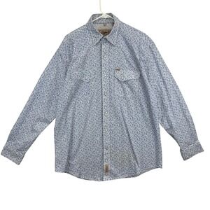 Rafter C Cowboy Collection Shirt Mens Large Blue Floral Pearl Snap Western Rodeo